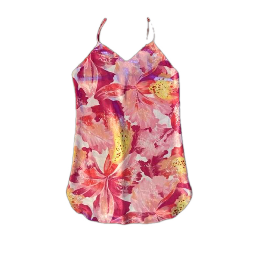L@@K Hana Sung Lingerie Sleepwear Chemise Slip pajamas Medium pink Floral EUC